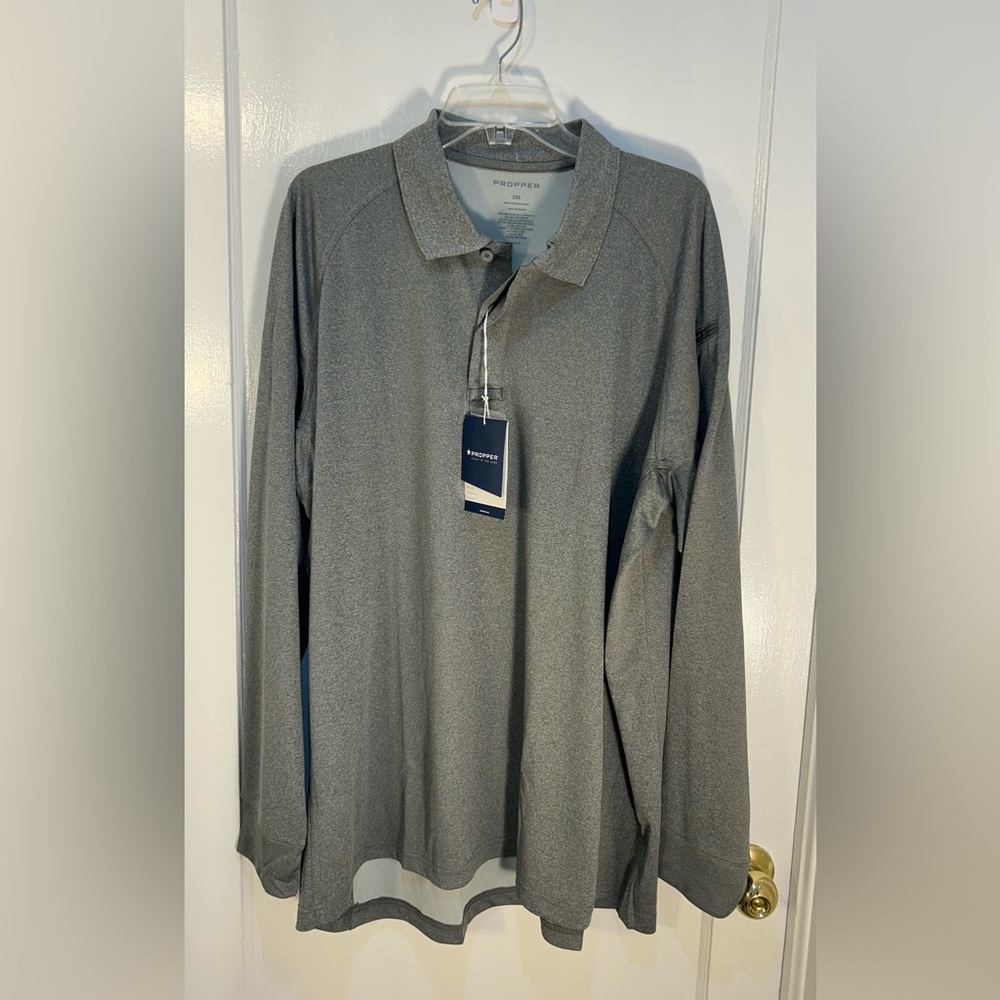 Proper 2XL Men's Snag Free Polo Shirt NWT Long Sleeve Heather Gray